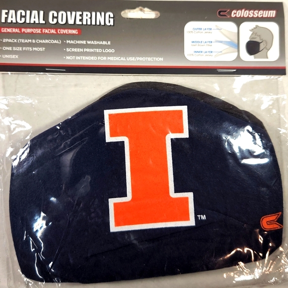 NWT Unisex Illinois Fighting Illini 2 Pack Colosseum Face Coverings - Picture 2 of 7